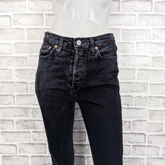 RE/DONE Women's High Rise Raw Ankle crop Denim Jeans washed black sz 27 - Picture 9 of 12
